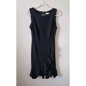 Calvin Klein Womens Sleeveless Ruffle Sheath Belted Dress Stretch Size 10‎